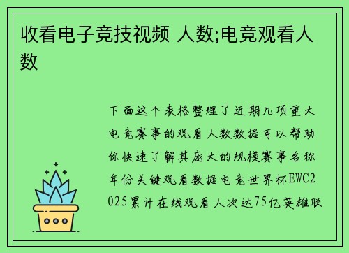 收看电子竞技视频 人数;电竞观看人数